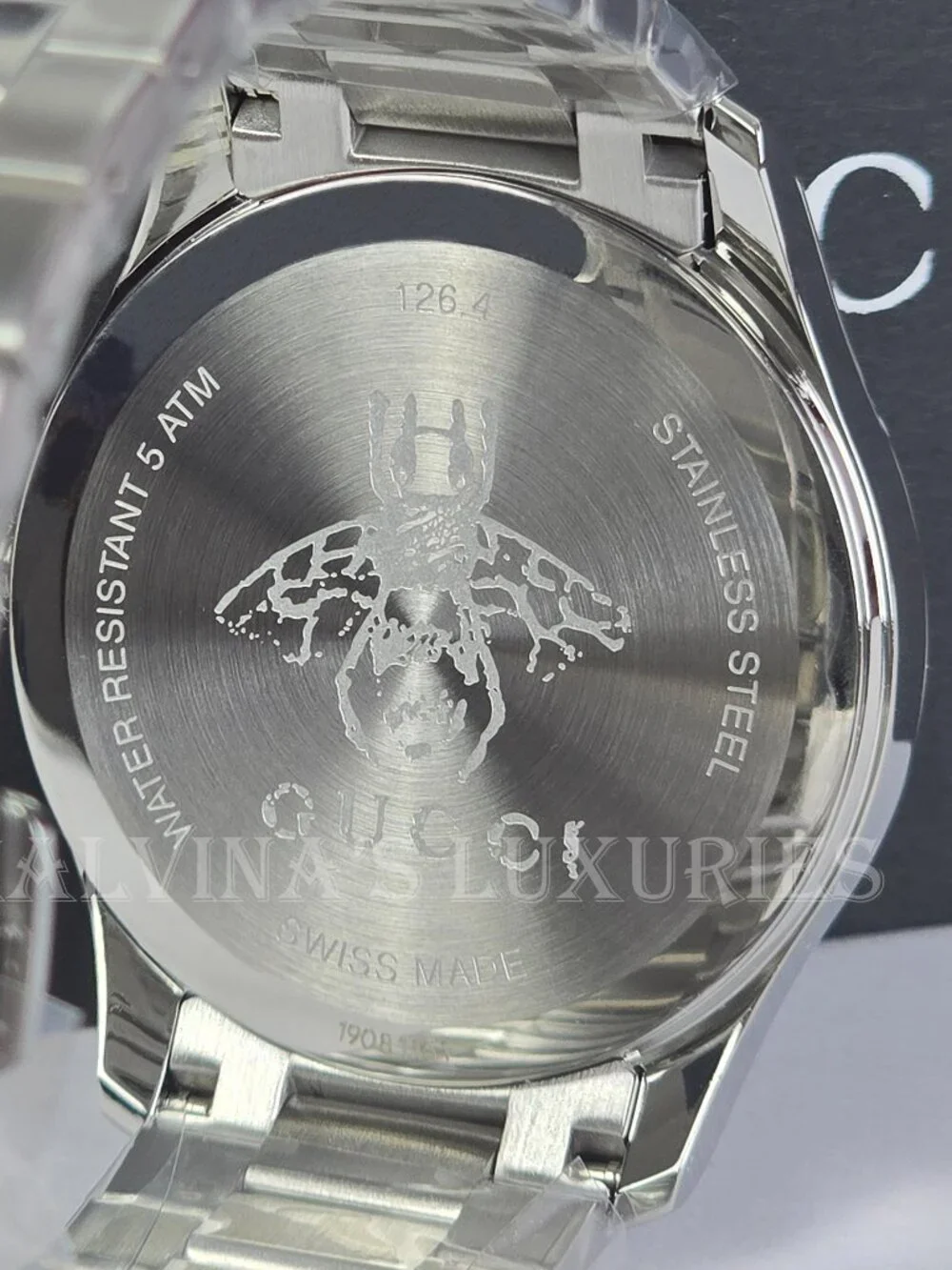GUCCI WATCH YA1264029A STAINLESS STEEL BRACELET BLACK DIAL 38mm